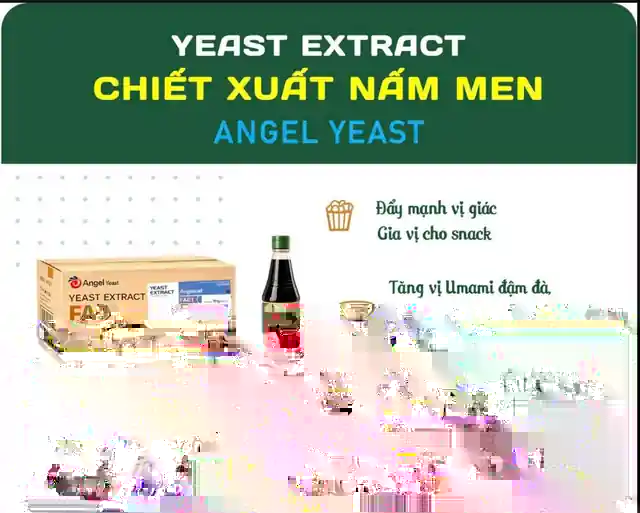 Poster chiết xuất nấm men Angel Yeast Angeocell FA01 thùng 10kg: tăng vị umami, hỗ trợ giảm muối, dùng cho gia vị, súp và sốt trộn